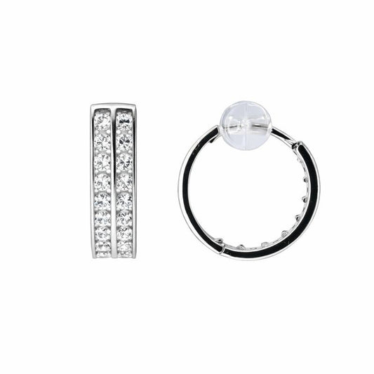 14K White Gold Two-Row Channel-Set CZ 5mm Hoop Earrings