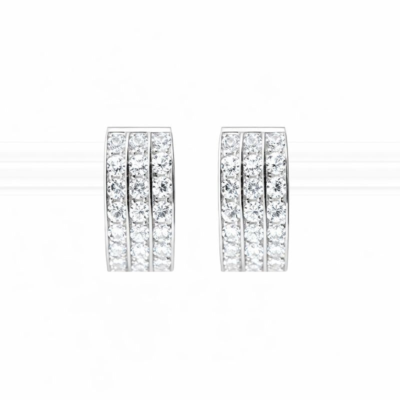 14K White Gold Three-Row Channel-Set CZ 5.5mm Hoop Earrings