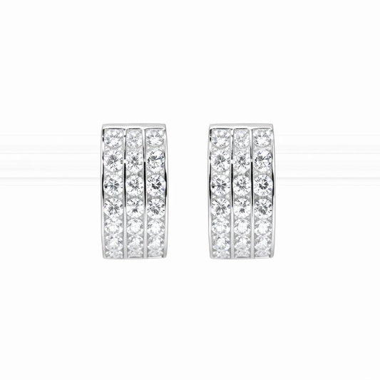 14K White Gold Three-Row Channel-Set CZ 7mm Hoop Earring