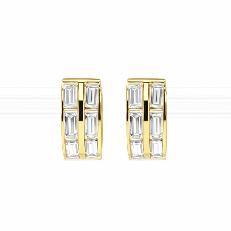 14K Yellow Gold Two-Row Channel Set Baguette CZ 5mm Hoop Earrings