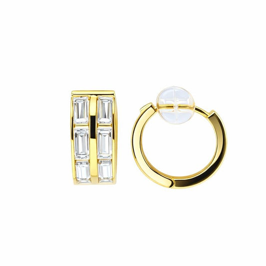14K Yellow Gold Two-Row Channel Set Baguette CZ 5mm Hoop Earrings