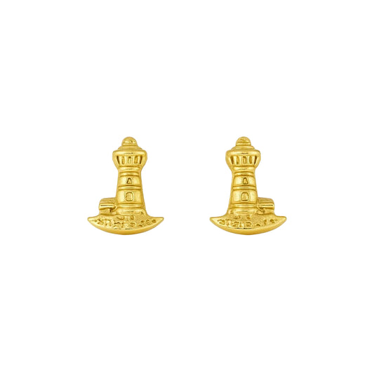 14K Yellow Gold Lighthouse Stud Earrings