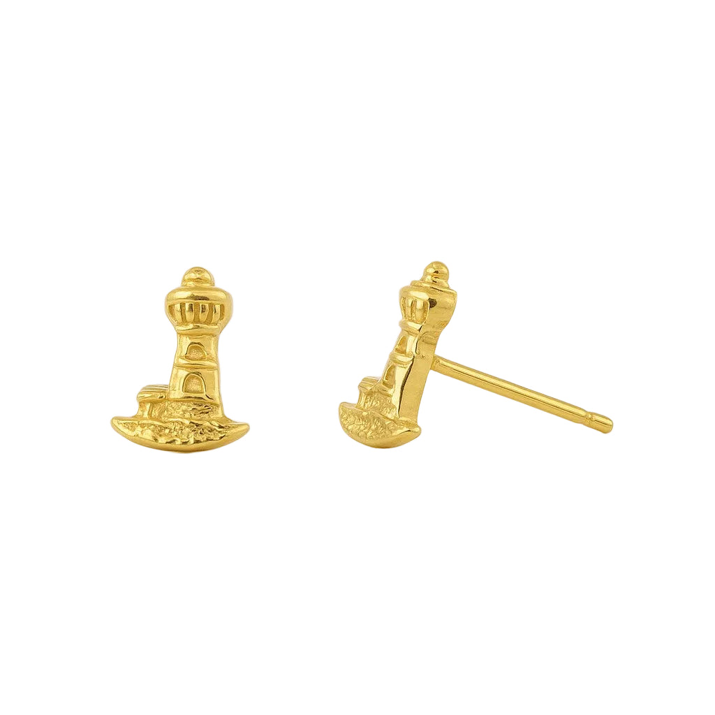 14K Yellow Gold Lighthouse Stud Earrings