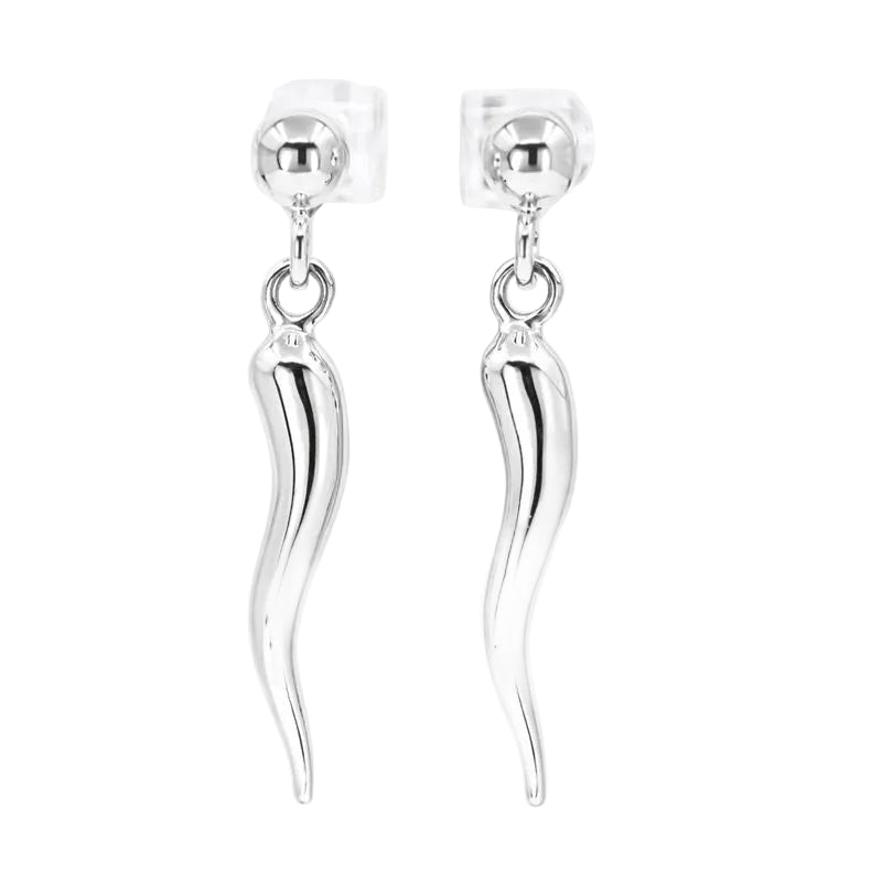 Sterling Silver Italian Horn Dangle Stud Earrings
