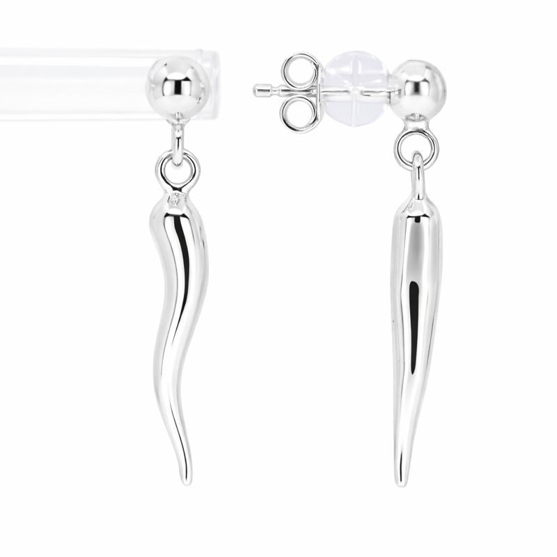 Sterling Silver Italian Horn Dangle Stud Earrings