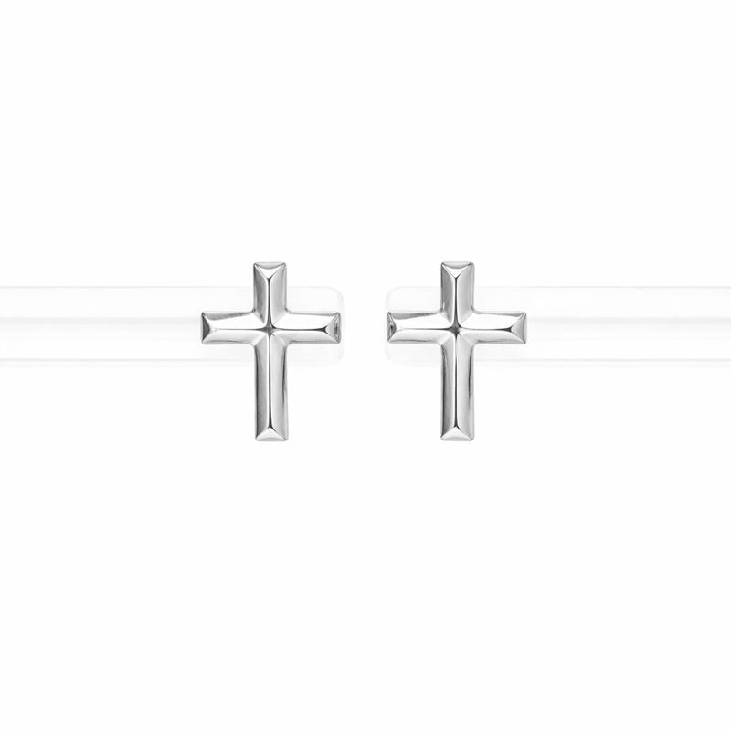 14K White Gold High Polish Cross Stud Earrings
