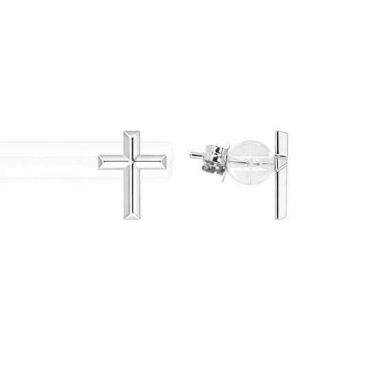 14K White Gold High Polish Cross Stud Earrings