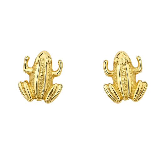 14K Yellow Gold Frog Stud Earrings