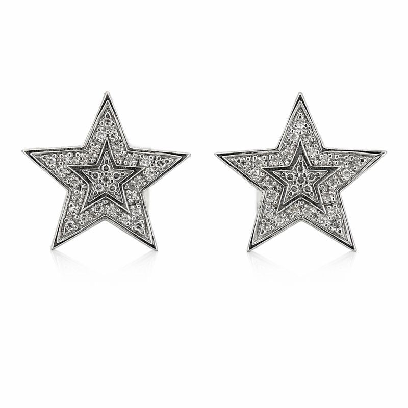 Sterling Silver Pavé Set Diamond Star Stud Earrings