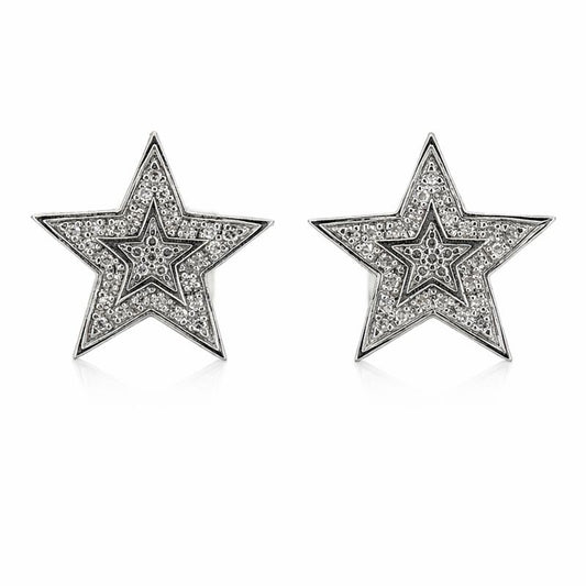 Sterling Silver Pavé Set Diamond Star Stud Earrings