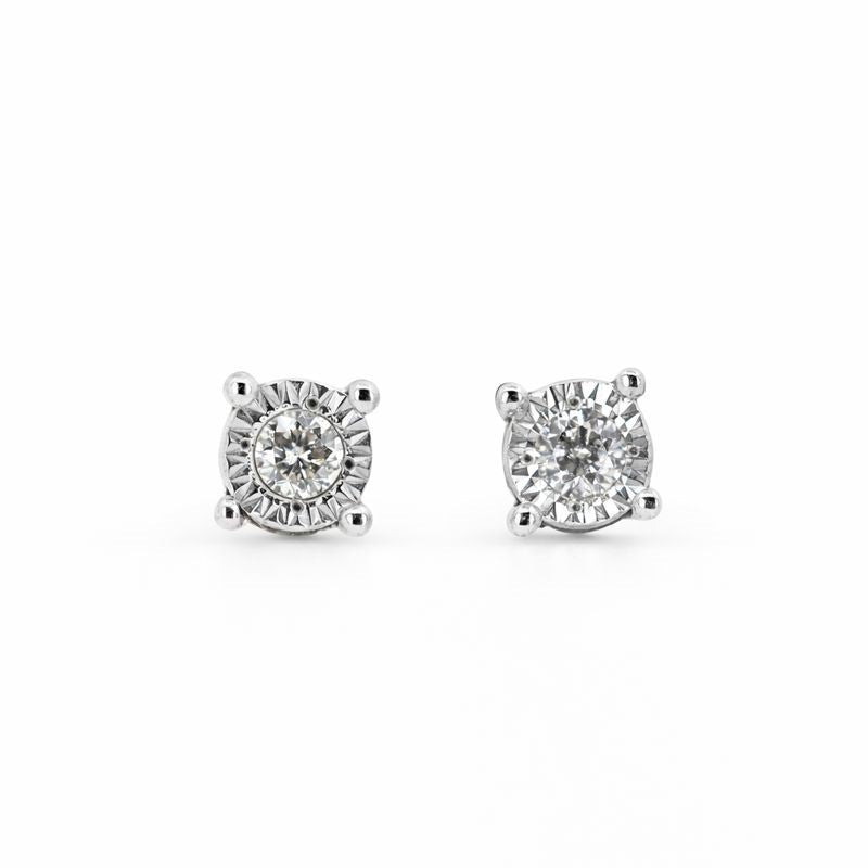 Sterling Silver Illusion Set Diamond Stud 4mm Earrings