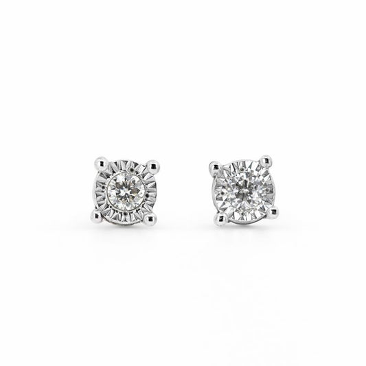 Sterling Silver Illusion Set Diamond Stud 4mm Earrings