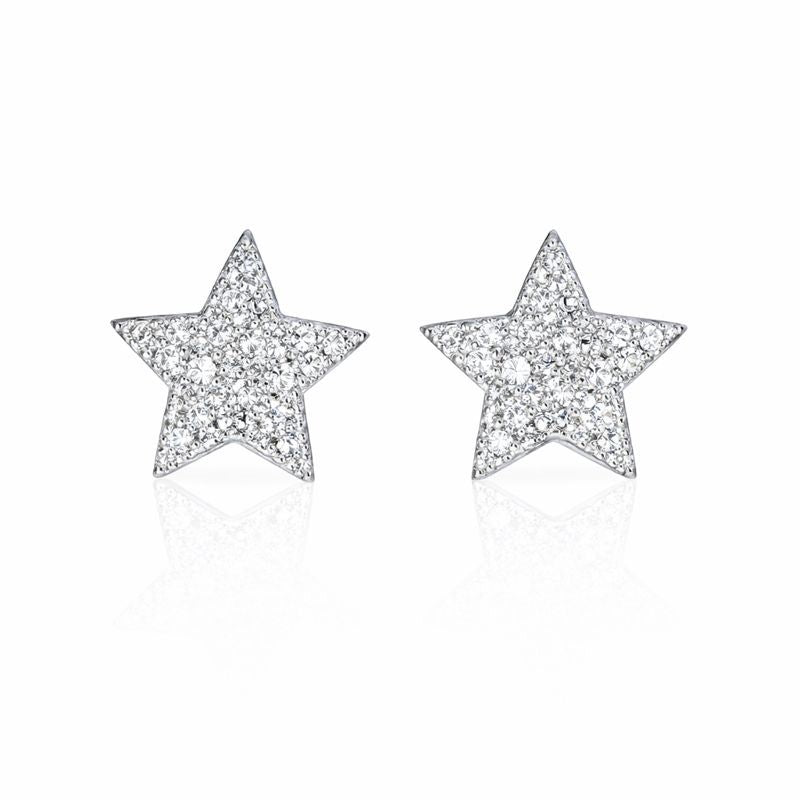 Rhodium Plated Diamond Star Stud Earrings