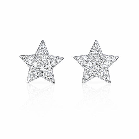 Rhodium Plated Diamond Star Stud Earrings