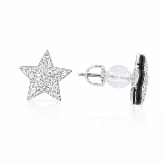 Rhodium Plated Diamond Star Stud Earrings