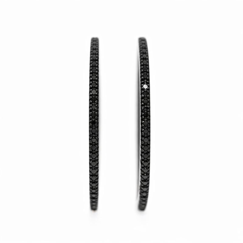 Sterling Silver Inside/Out Black Diamond Hoop Earrings