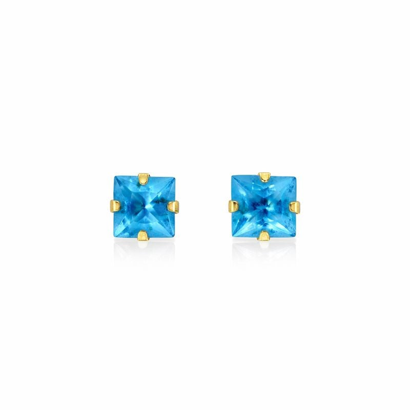 10K Yellow Gold Blue Topaz Stud Earrings