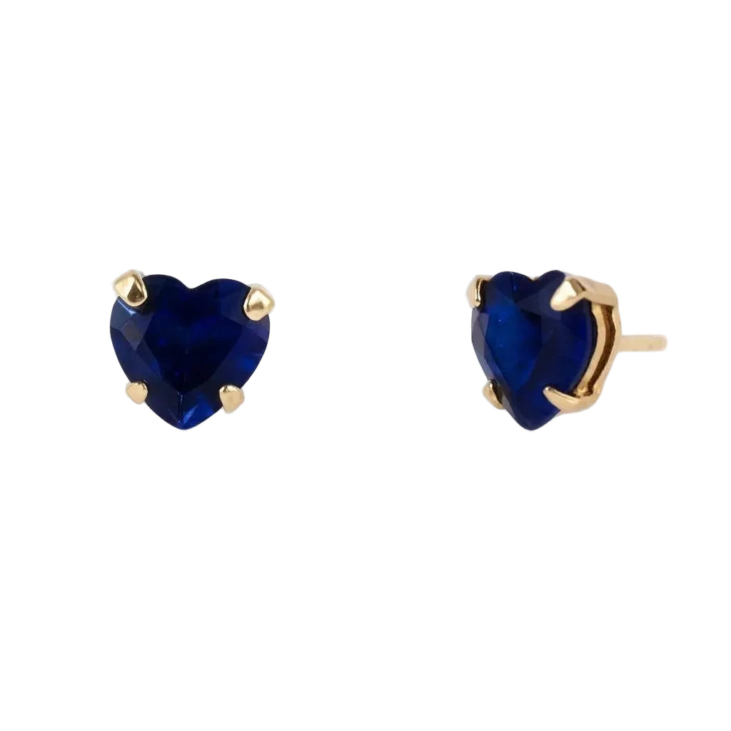 10K Yellow Gold Sapphire Heart Stud Earrings