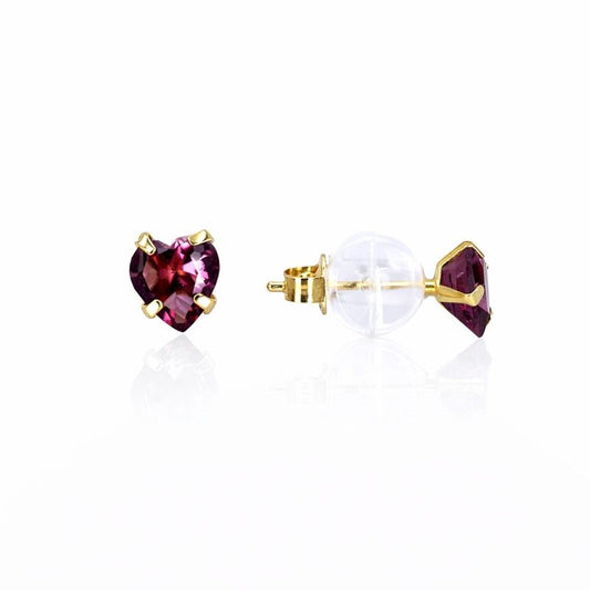10K Yellow Gold Amethyst Heart Stud Earrings