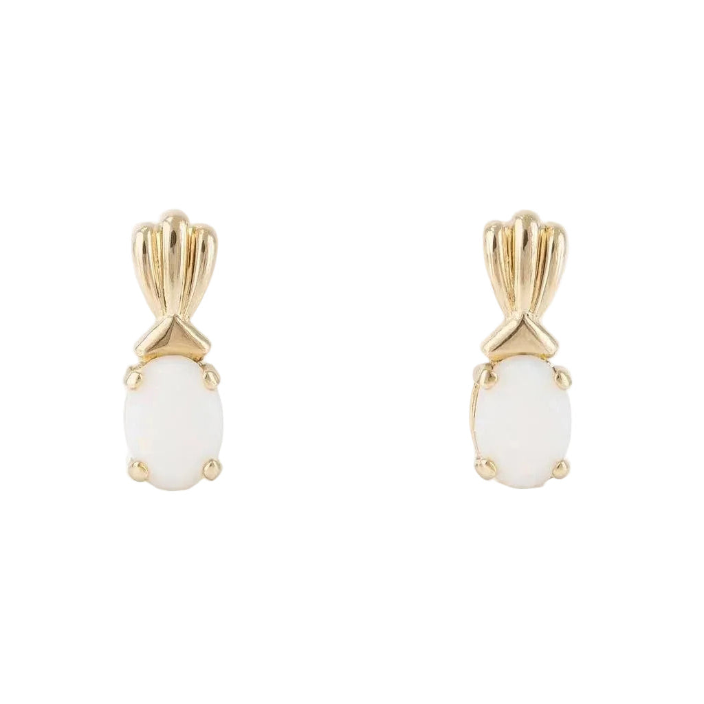 10K Yellow Gold Opal Drop Stud Earrings