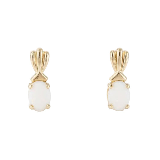 10K Yellow Gold Opal Drop Stud Earrings