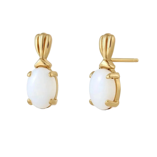 10K Yellow Gold Opal Drop Stud Earrings