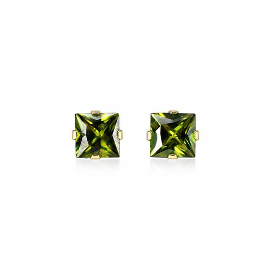 10K Yellow Gold Green CZ Stud Earrings