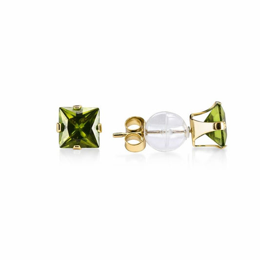 10K Yellow Gold Green CZ Stud Earrings