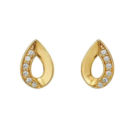 14K Yellow Gold Open Teardrop CZ Stud Earrings