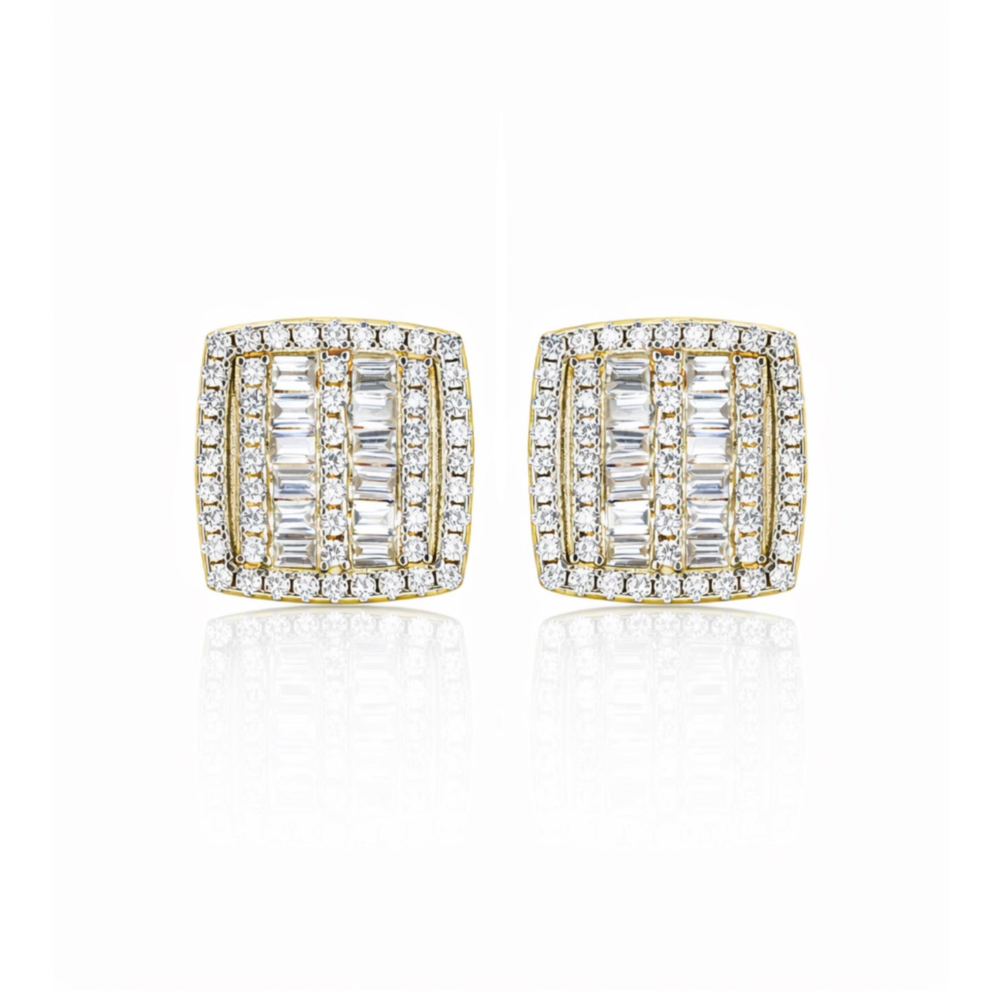 Gold-Plated CZ Square Stud Earrings