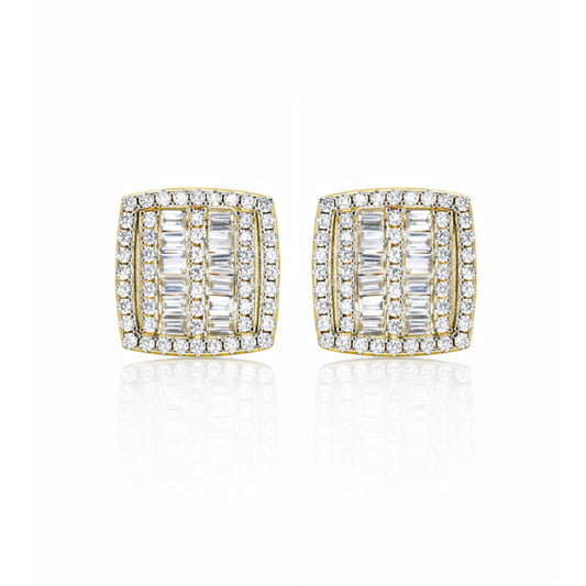 Gold-Plated CZ Square Stud Earrings