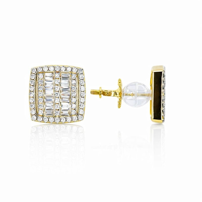 Gold-Plated CZ Square Stud Earrings