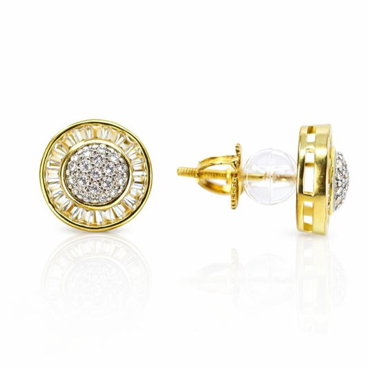 Gold-Plated CZ Round Stud Earrings