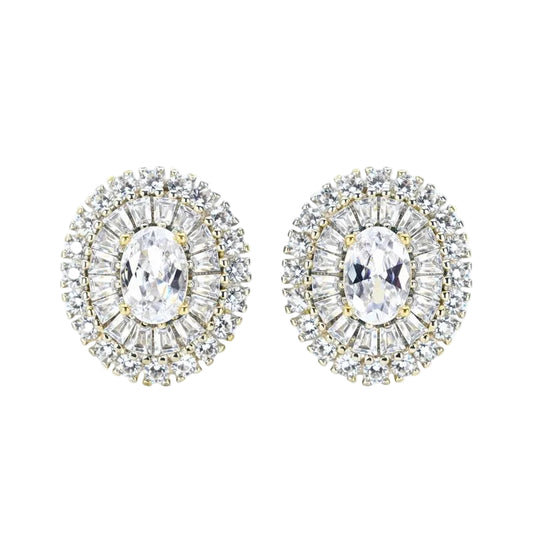 Gold Plated CZ Oval Stud Earrings