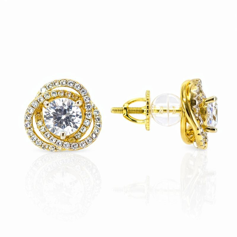 Gold Plated CZ Triple Loop Stud Earrings