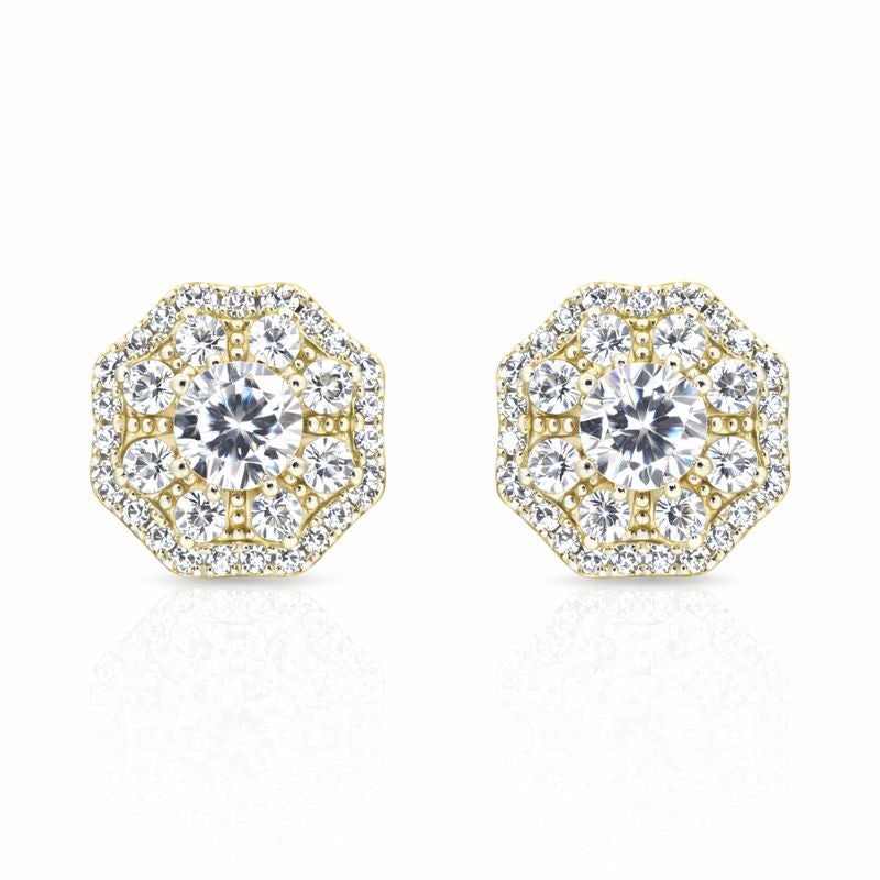 Sterling Silver Small CZ Octagon Stud Earrings