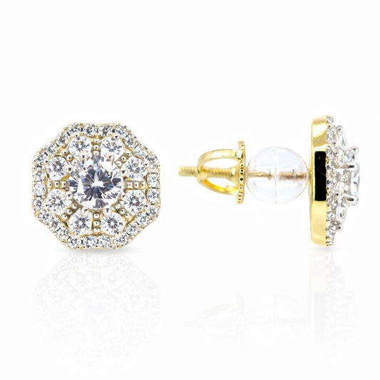 Sterling Silver Small CZ Octagon Stud Earrings