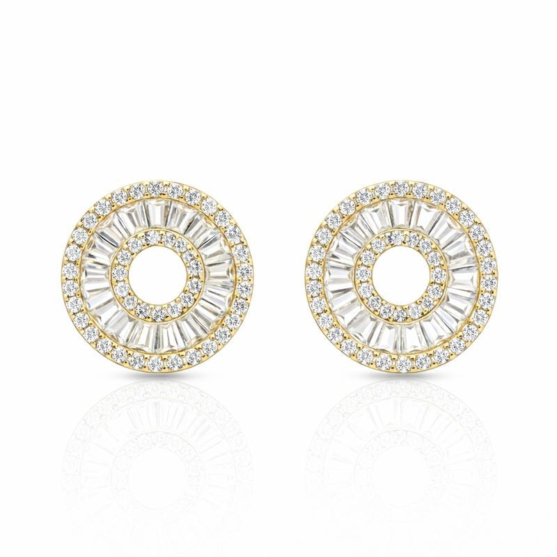 Gold Plated CZ Baguette Donut Stud Earrings