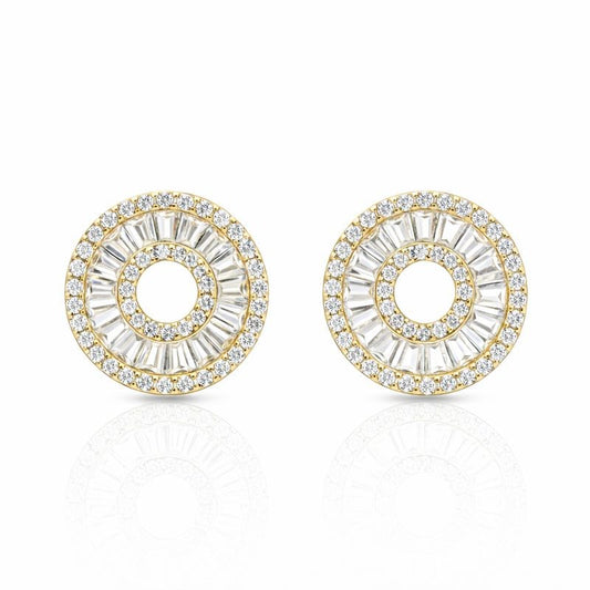 Gold Plated CZ Baguette Donut Stud Earrings
