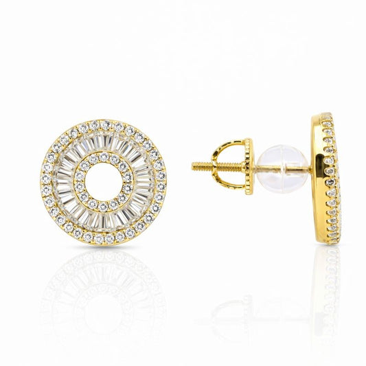 Gold Plated CZ Baguette Donut Stud Earrings