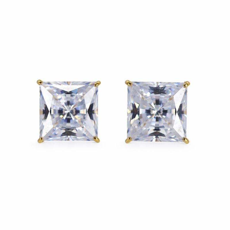 14K Gold Princess Cut CZ Stud Tension Back Earrings