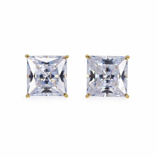 14K Gold Princess Cut CZ Stud Tension Back Earrings
