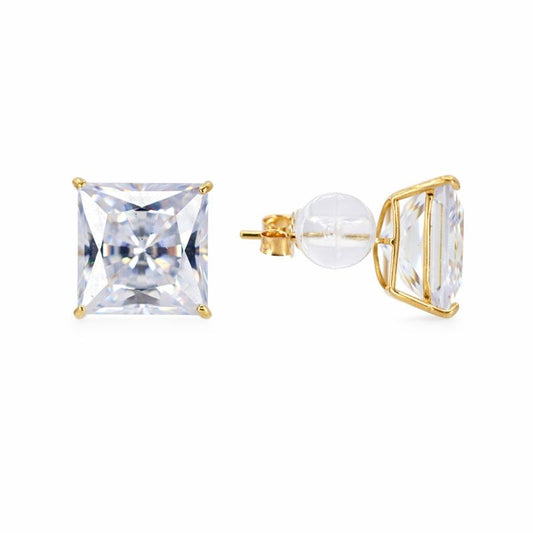 14K Gold Princess Cut CZ Stud Tension Back Earrings