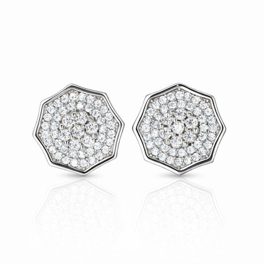Sterling Silver Pave Set CZ Octagon Stud Earrings