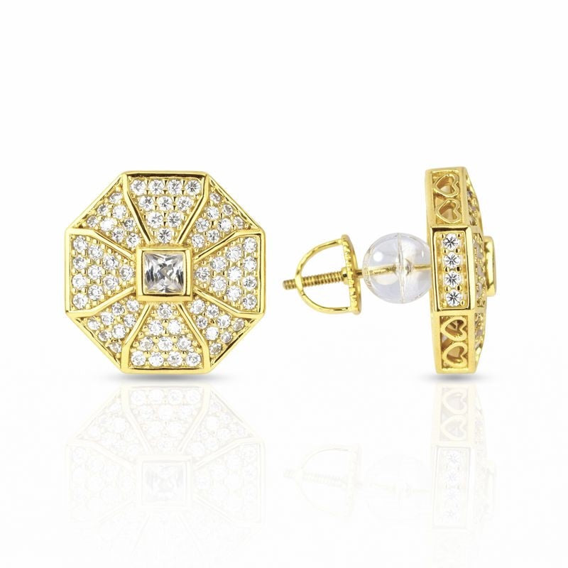 Gold Plated CZ Raised Octagon Stud Earrings