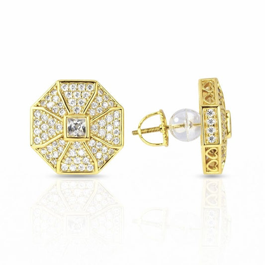 Gold Plated CZ Raised Octagon Stud Earrings