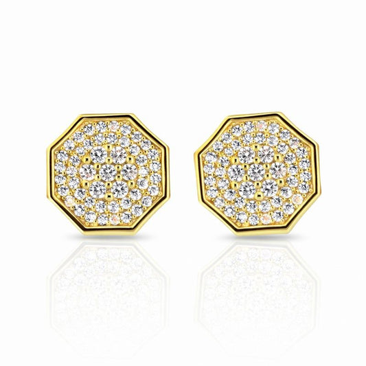 Gold Plated Pave Set CZ Octagon Stud Earrings