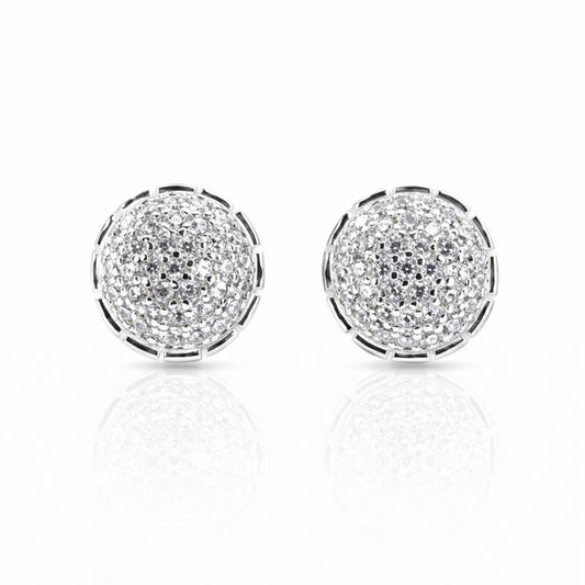 Sterling Silver Pavé CZ Rounded Drum Stud Earrings