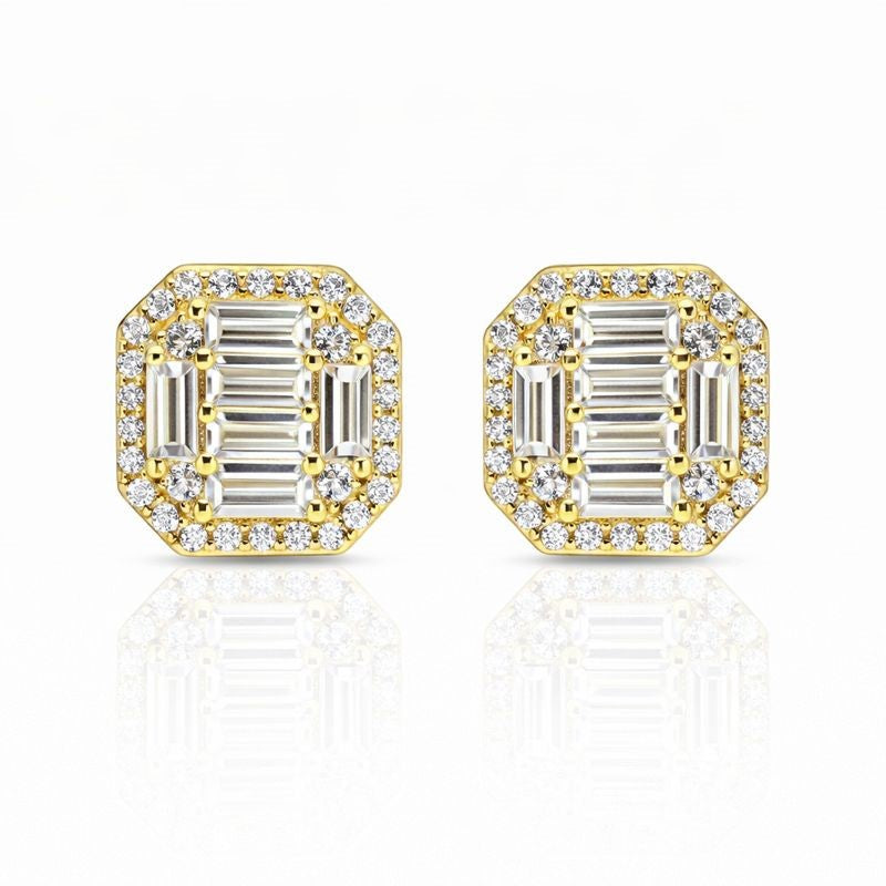 Gold-Plated CZ Baguette Stud Earrings