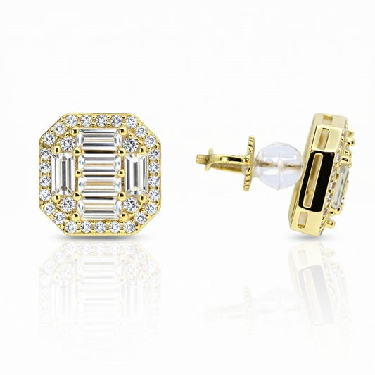 Gold-Plated CZ Baguette Stud Earrings